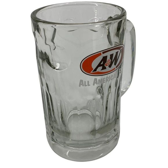 A & W Root Beer ALL AMERICAN FOOD 5 3/4" Heavy Clear Glass Mug 1995 Logo 0781 - Picture 7 of 12